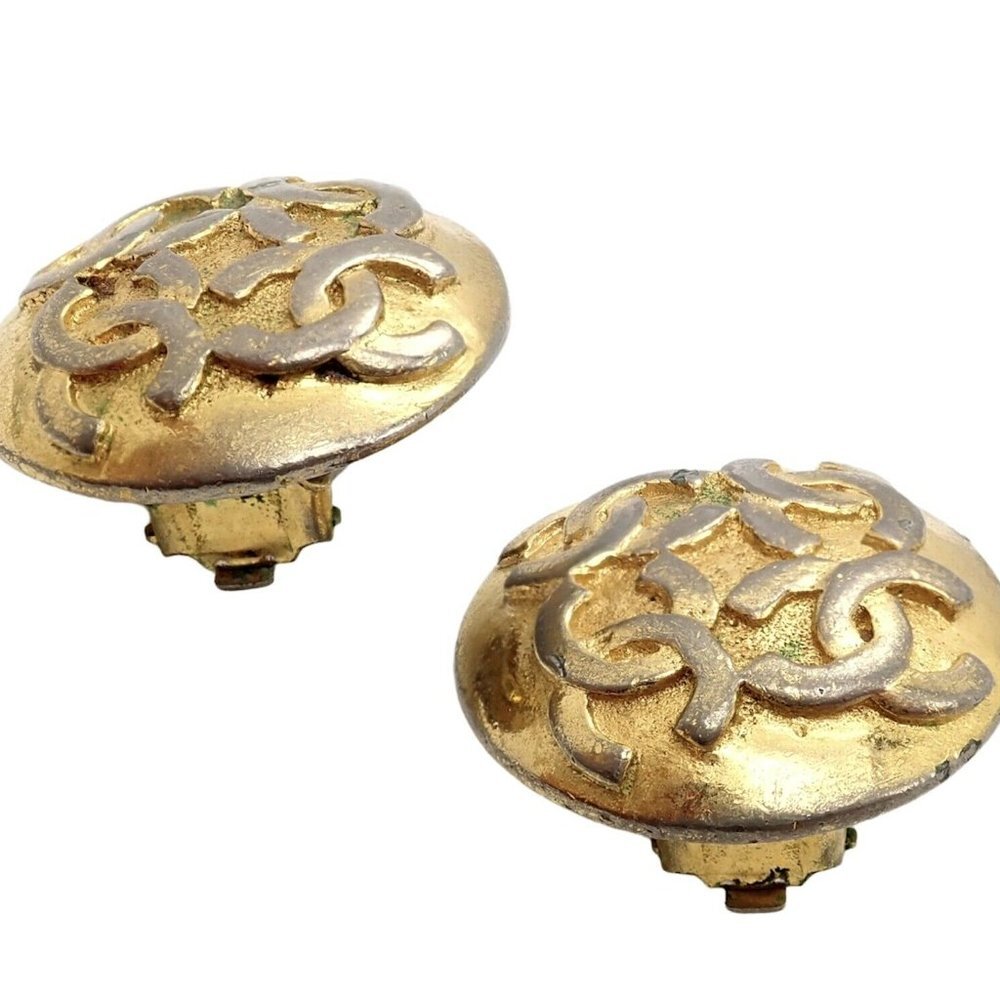 Rare! Vintage Chanel Paris France CC Logos Button Earrings Early 1980's - Picture 4 of 6